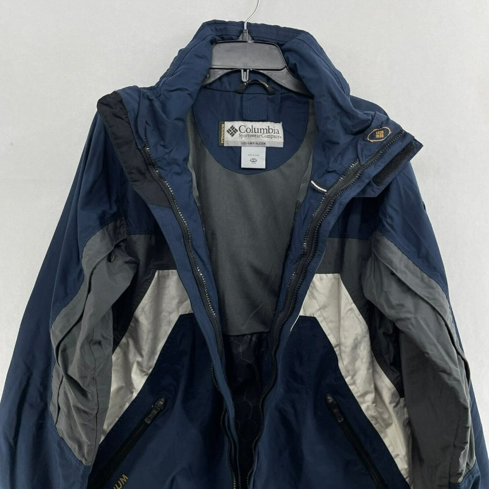 Columbia Navy Blue Gray White Kids Raincoat - Picture 5 of 10